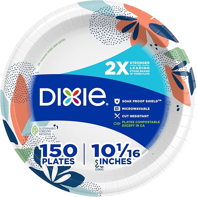 Dixie Large Paper Plates, 10 Inch, 150 Count, 2X Stronger*
