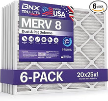 BNX TruFilter 20x25x1 Air Filter MERV 8 (6-Pack) - MADE IN USA