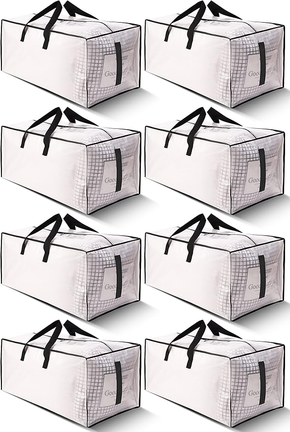 8 Pack Large Strong Moving Bags with Zippers & Carrying Handles