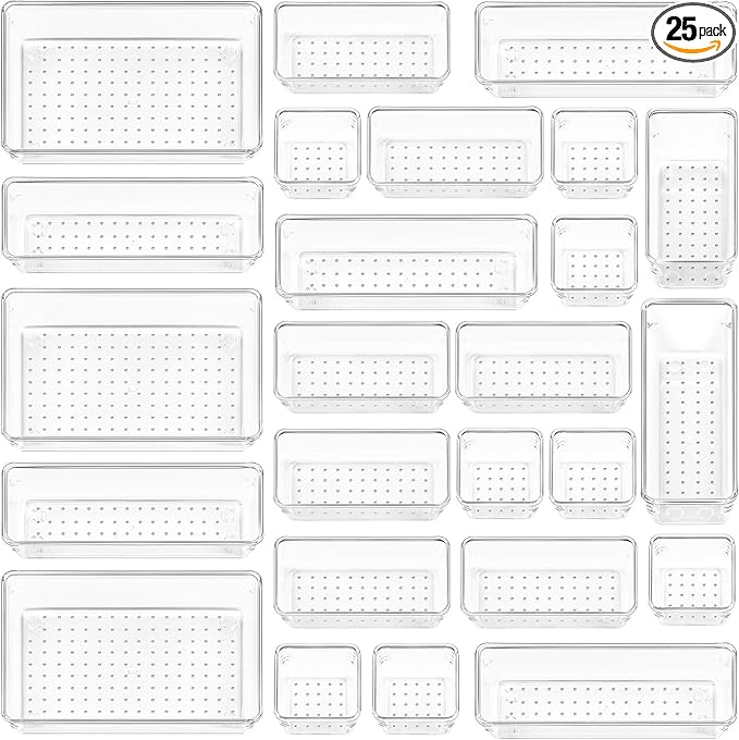 Vtopmart 25 PCS Clear Plastic Drawer Organizers Set